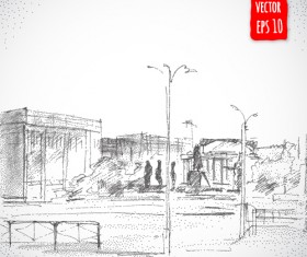 Blurs city street hand drawn vector 01