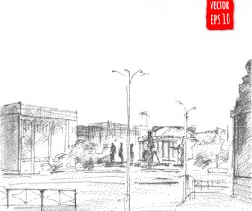 Blurs city street hand drawn vector 06