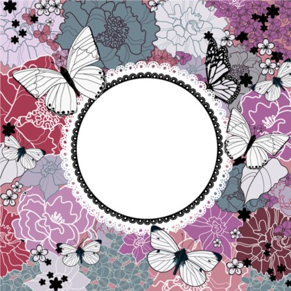 Butterfly flower background set vector