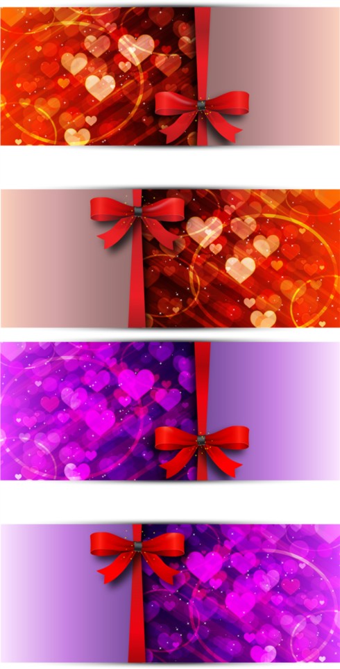 Red bow love cards vector set