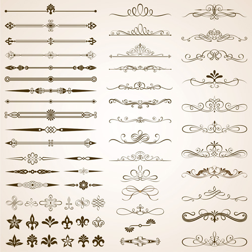 Calligraphic frames and rorders elements vector set