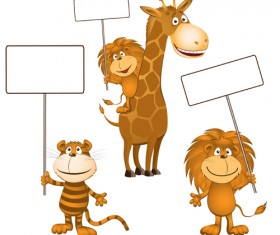 Cartoon animal with blank billboard vector 02