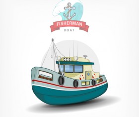 Cartoon fish boat vector material 01