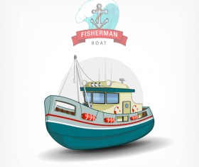 Cartoon fish boat vector material 03