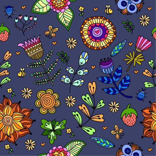 Cartoon flower pattern seamless vector set 01