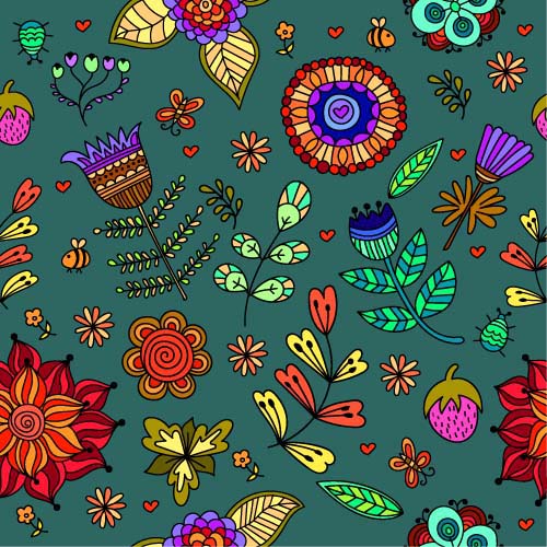 Cartoon flower pattern seamless vector set 03