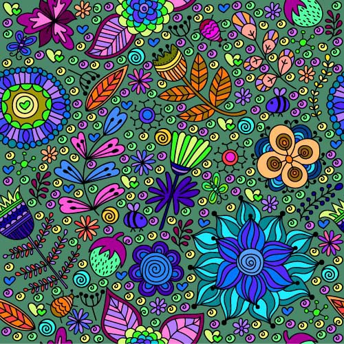 Cartoon flower pattern seamless vector set 08