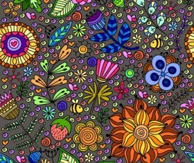 Cartoon flower pattern seamless vector set 09