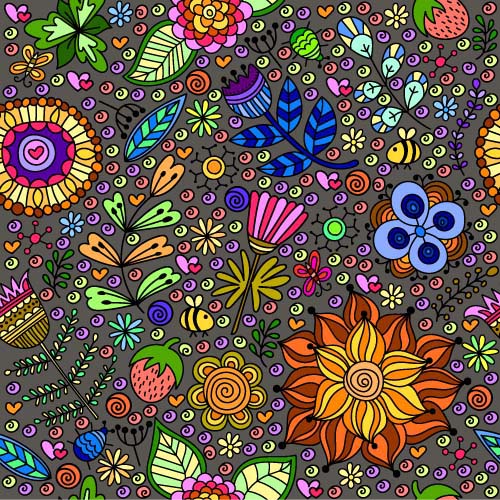 Cartoon flower pattern seamless vector set 09
