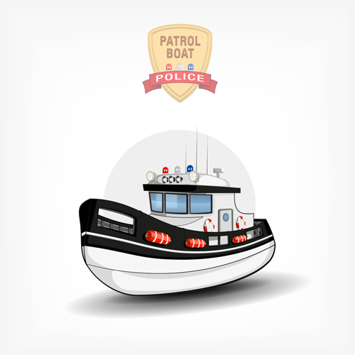 Cartoon police boat vector material 03