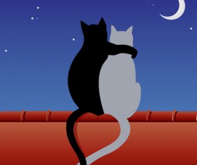 Cats love with moon vector 01