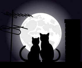 Cats love with moon vector 02