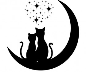 Cats love with moon vector 03