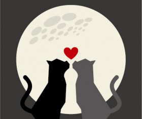 Cats love with moon vector 04