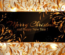 Chirstmas with new year background and golden floral vector