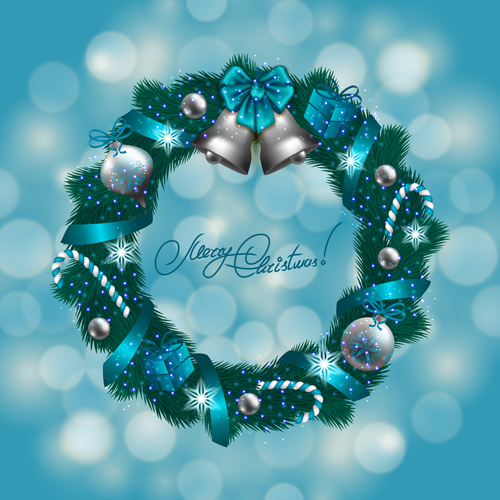 Christamas wreath with halation background vector 01