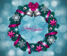 Christamas wreath with halation background vector 02