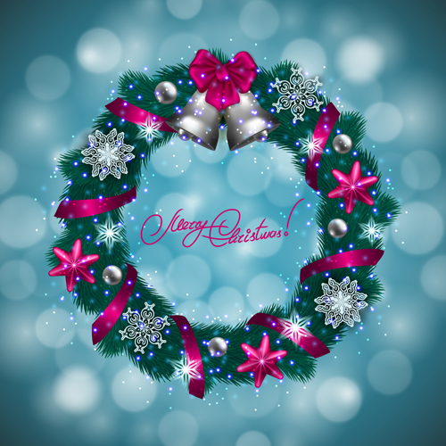 Christamas wreath with halation background vector 02