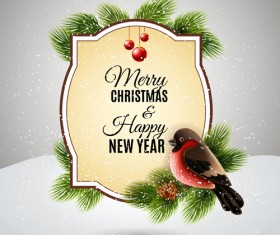 Christmas ball with fir-cone with bird card vector
