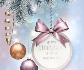 Christmas baubles with decor cards vector 01