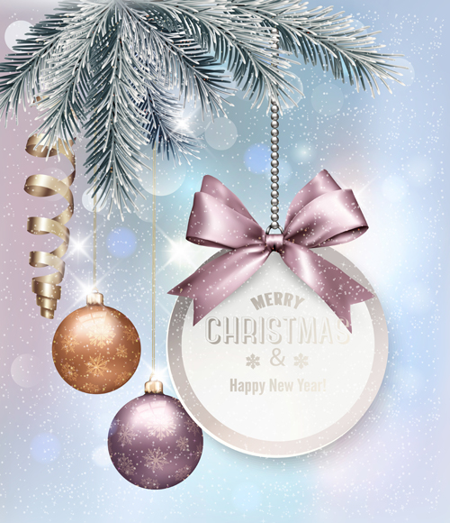 Christmas baubles with decor cards vector 01