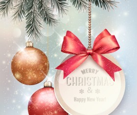 Christmas baubles with decor cards vector 02