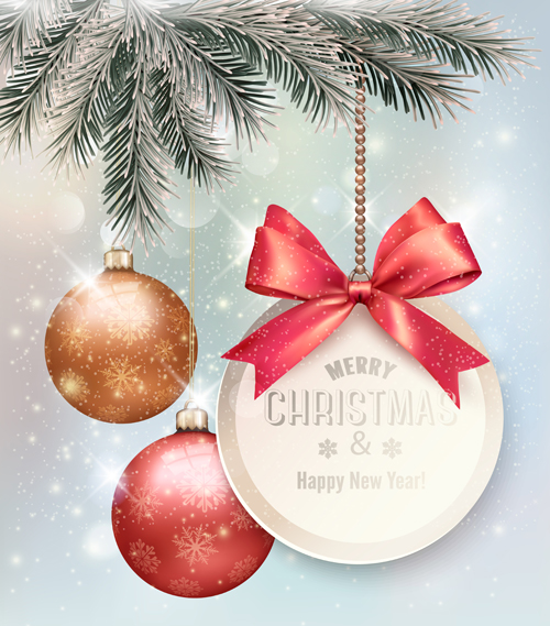 Christmas baubles with decor cards vector 02