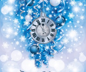 Christmas clock with baubles vector background