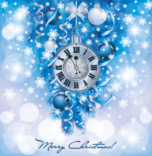 Christmas clock with baubles vector background