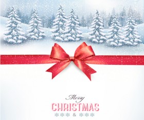 Christmas elements with winter landscape background vector 02