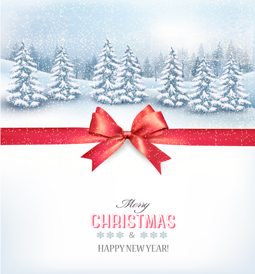 Christmas elements with winter landscape background vector 02