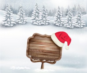 Christmas elements with winter landscape background vector 03