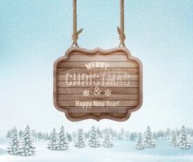 Christmas elements with winter landscape background vector 05
