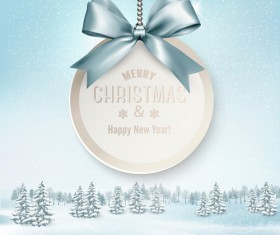Christmas elements with winter landscape background vector 06
