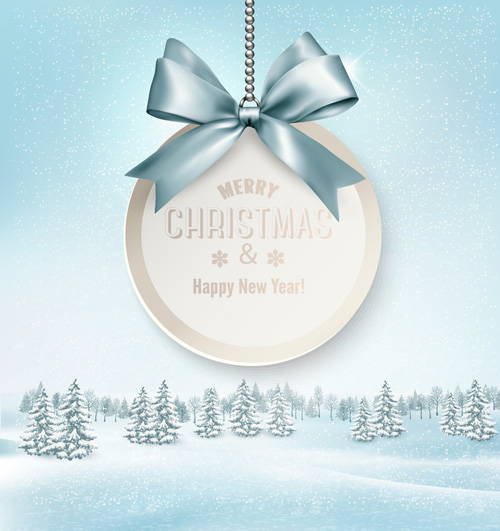 Christmas elements with winter landscape background vector 06