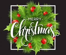 Christmas holly with black background vector 01