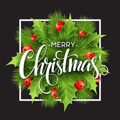 Christmas holly with black background vector 01