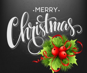 Christmas holly with black background vector 02