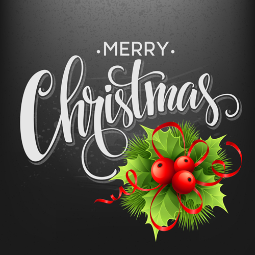 Christmas holly with black background vector 02