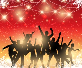 Christmas party background with people silhouetter vector 01