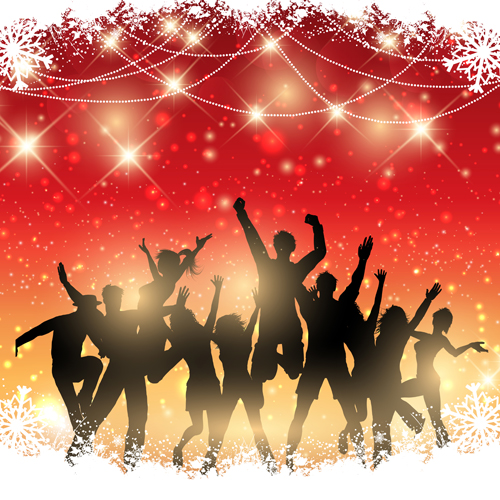 Christmas party background with people silhouetter vector 01