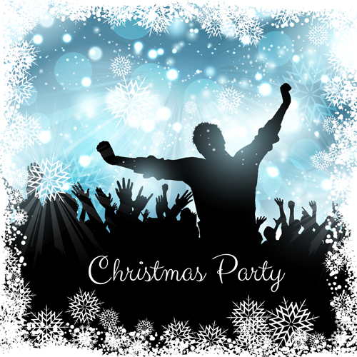 Christmas party background with people silhouetter vector 02