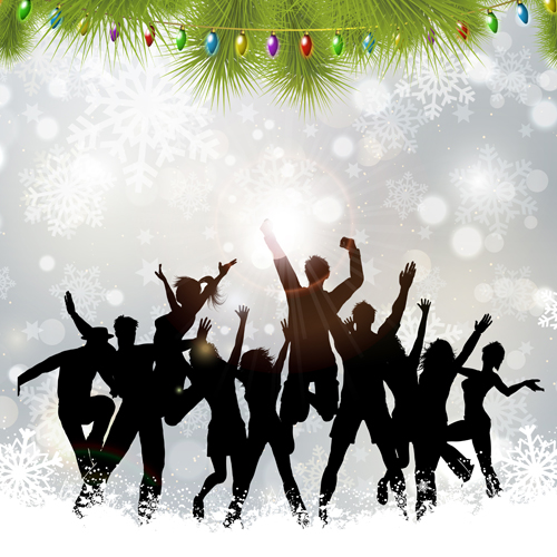 Christmas party background with people silhouetter vector 03