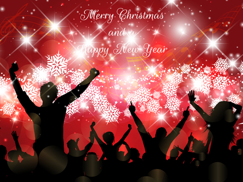 Christmas party background with people silhouetter vector 06