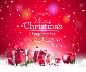 Christmas red gifts lights background vector