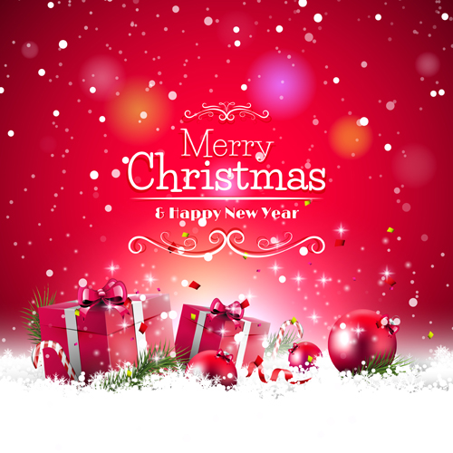Christmas red gifts lights background vector
