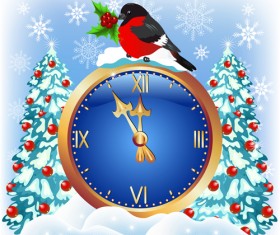 Christmas tree with colck and bird vector