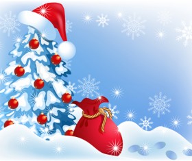 Christmas tree with hat and gift bag vector