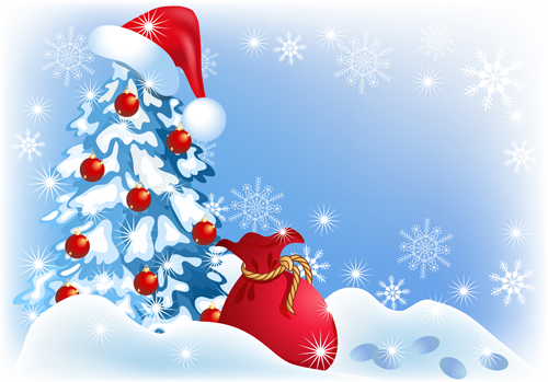 Christmas tree with hat and gift bag vector