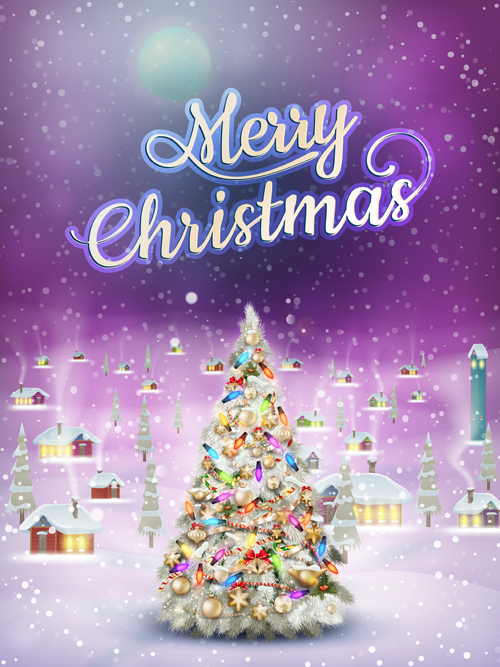Christmas tree with snowflake background art vector 01